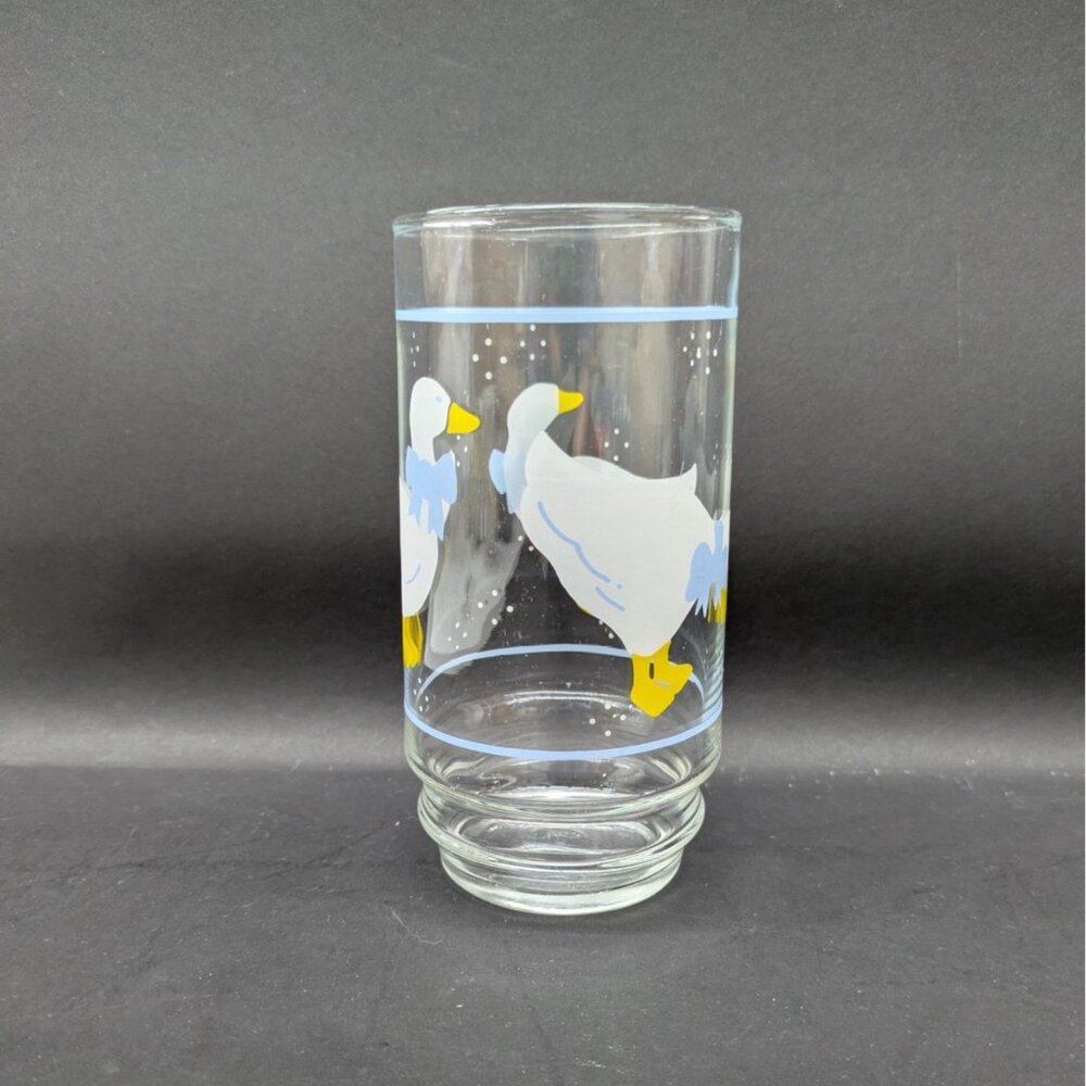 Libbey Country Goose Duck Glass Tumbler Blue Bow Ribbon Print Farmhouse - Picture 16 of 16